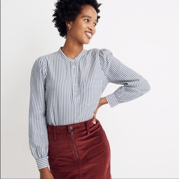 Madewell Tops - Madewell Puff Sleeve Popover Striped Top